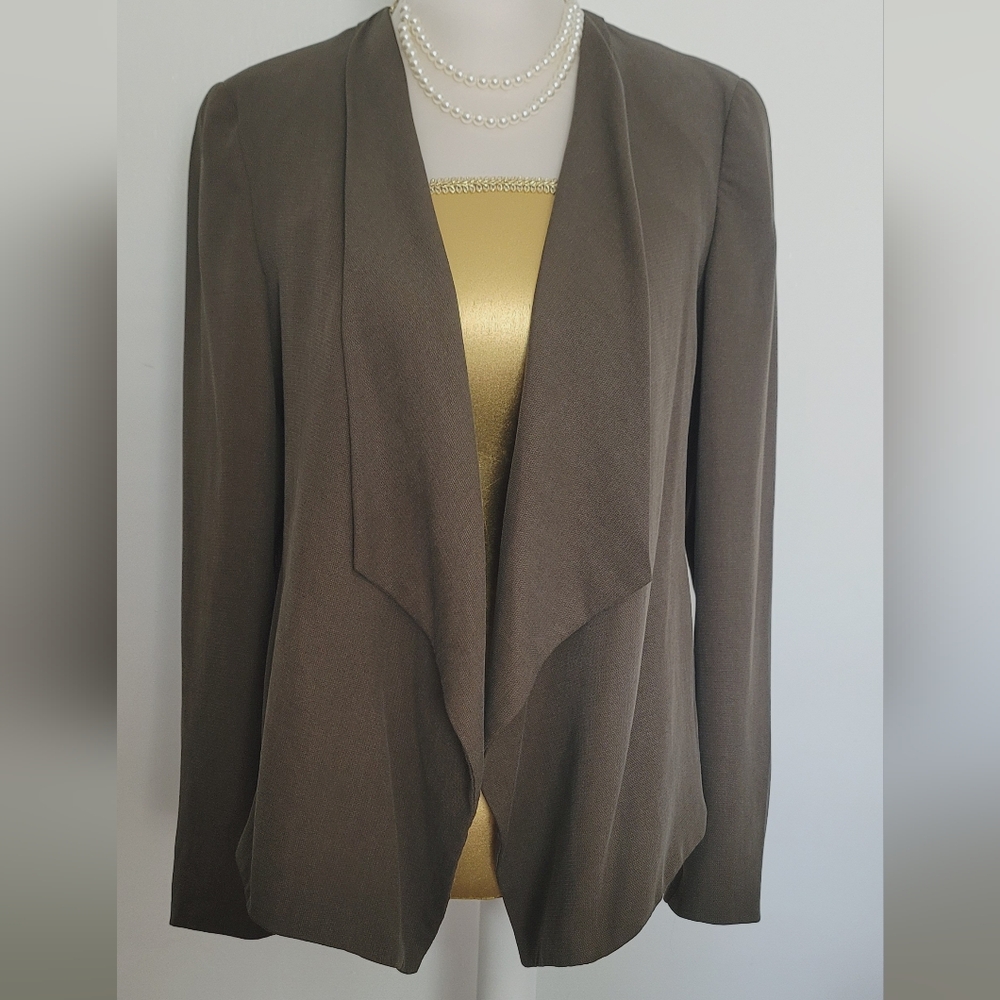 Zara Basic Green Draped Front Blazer - image 3